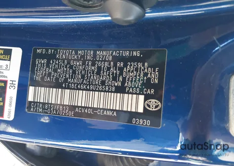 2009 Toyota Camry Le from USA, damaged, VIN 4T1BE46K49U265838